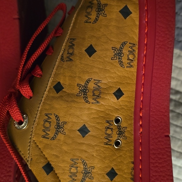 MCM Men's Color Block Terrain Lo Sneakers in Visetos Sz 44 Cognac and Red - Picture 10 of 14